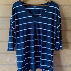 Nautica Blue and White Long Sleeve Cotton Top